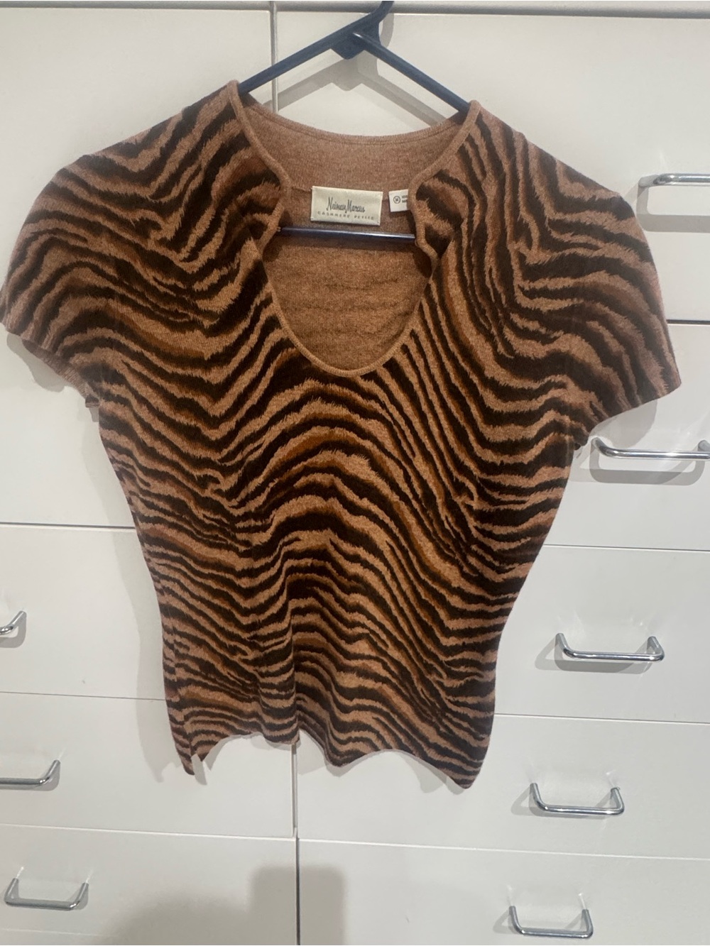 Nina Ricci Tan and Black Zebra-Print Short Sleeve Top